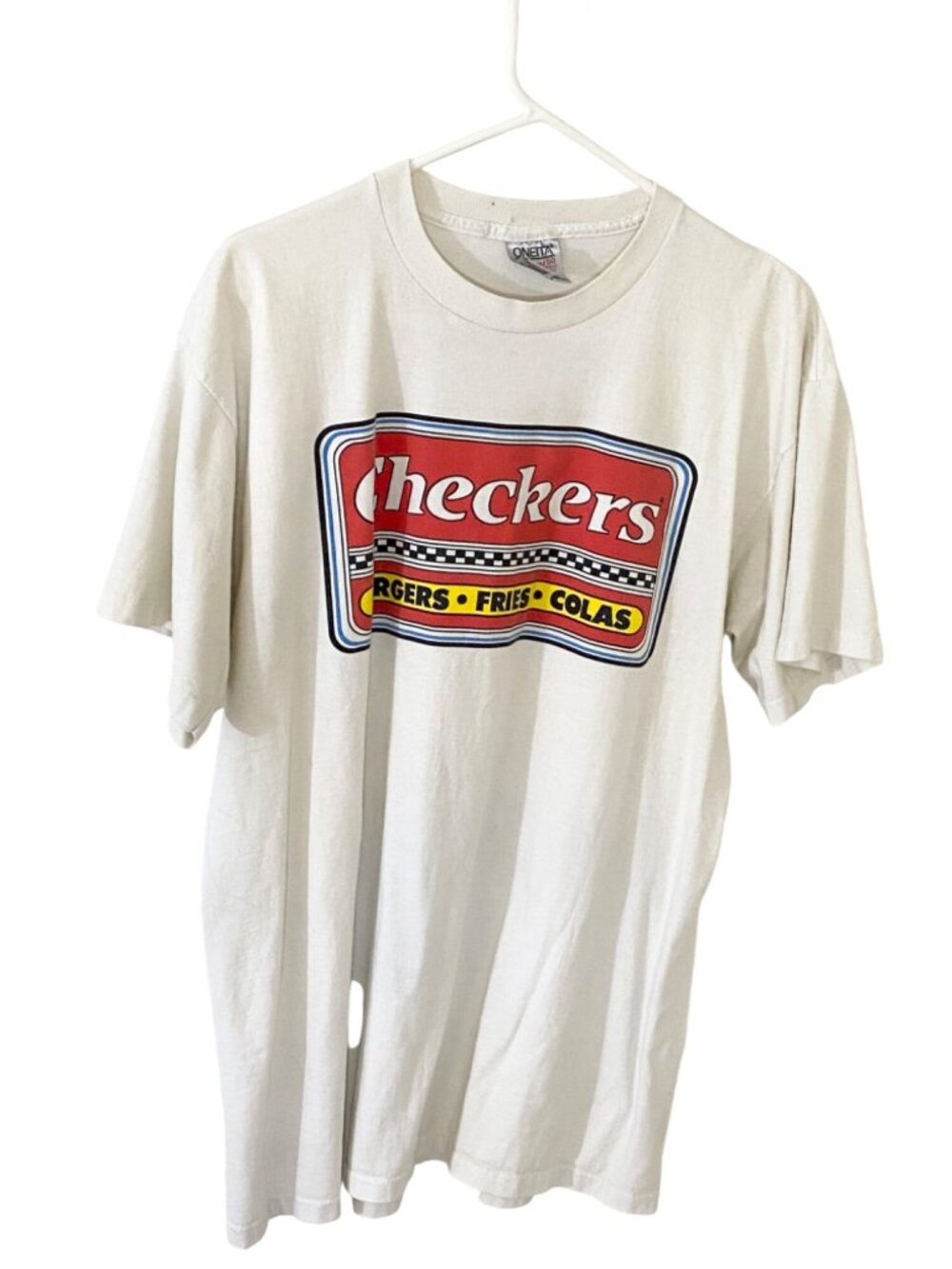 Vintage 1990's Checkers Men's Single Stitch 90's Crew Neck Graphic T Shirt - XL